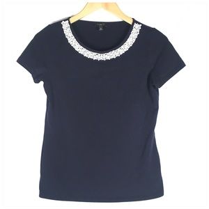 Navy | Petite Small | Short-Sleeve White Bead Trim